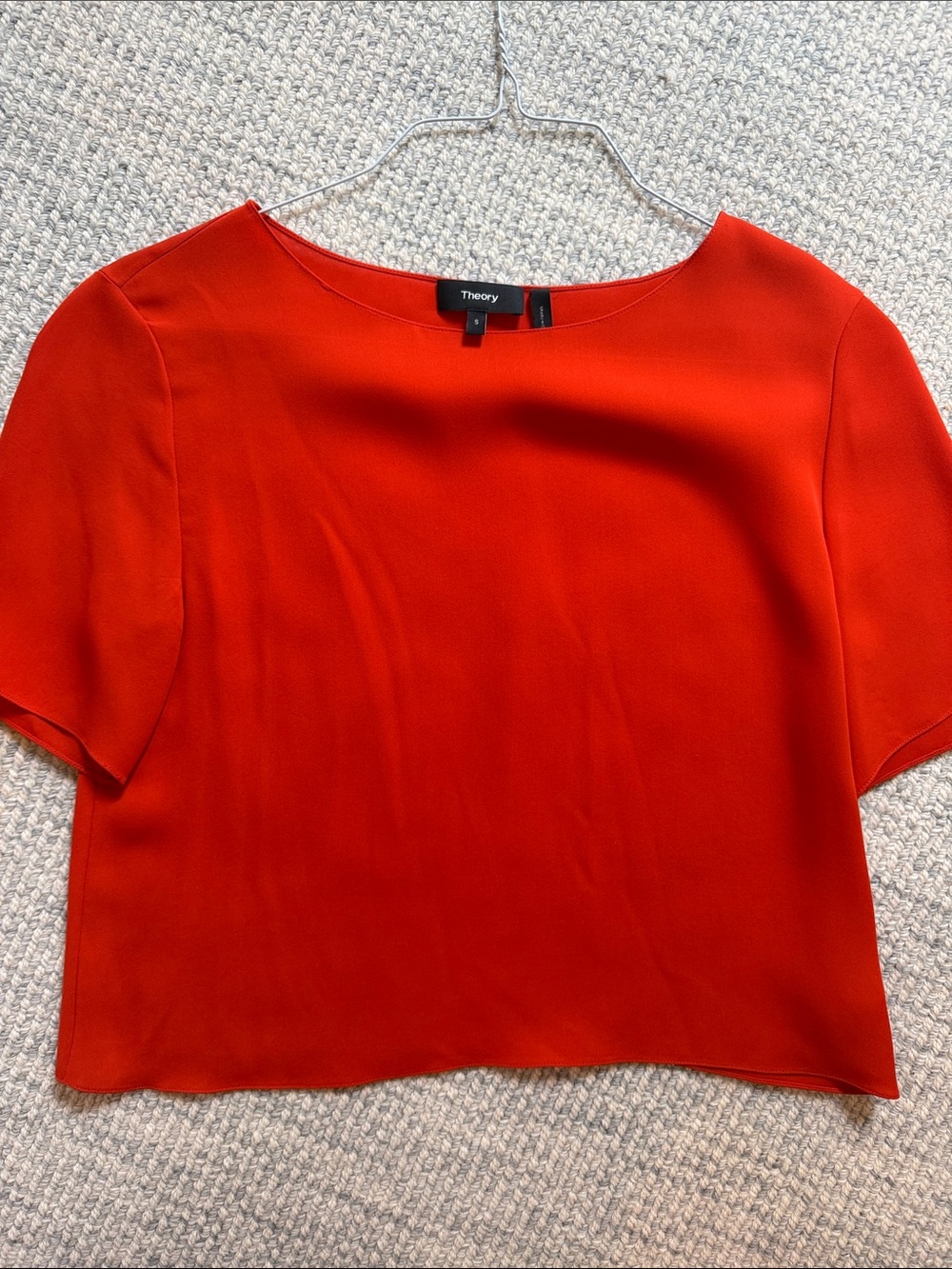 Theory Vibrant Orange Short-Sleeve Silk Blouse